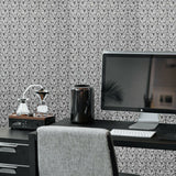 WMBL1010501 Victorian charcoal matt black silver damask Wallpaper