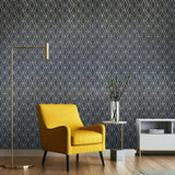 WMDE12006601 Black gold metallic geometric faux fabric Wallpaper