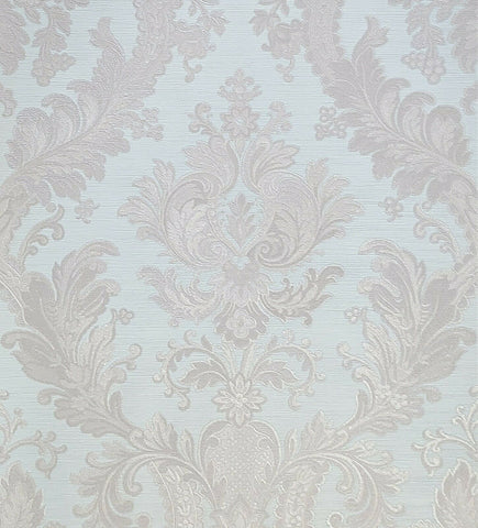 WMJC1007301 Victorian Gray turquois baby blue cream damask Wallpaper