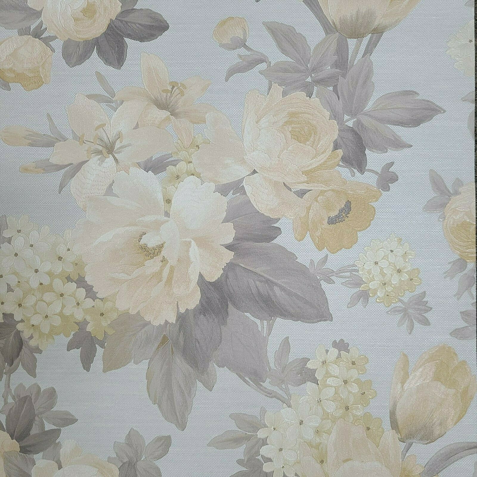 Gray Flower Fabric, Wallpaper and Home Decor