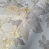 WMJM1001301 Blue gray yellow flowers floral faux fabric Wallpaper