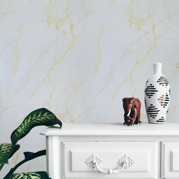 WMSR21050201 Faux marble stone yellow gold off white Wallpaper  