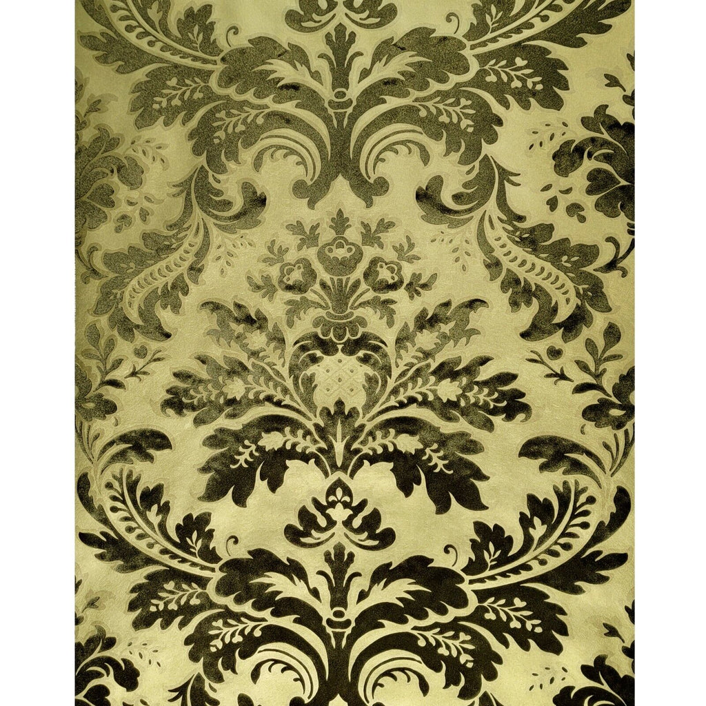 700015 Wallpaper flocking Brown gold metallic victorian damask velvet ...
