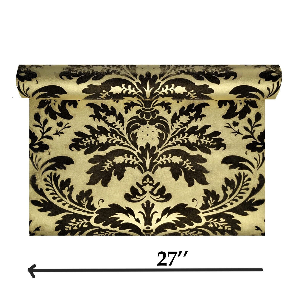 700015 Wallpaper flocking Brown gold metallic victorian damask velvet ...