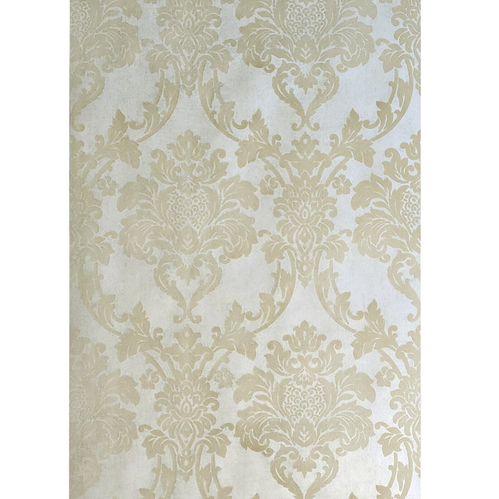Beige Flocking 225006 Wallpaper flocking rustic beige Flocked vintage damask velvet w ...
