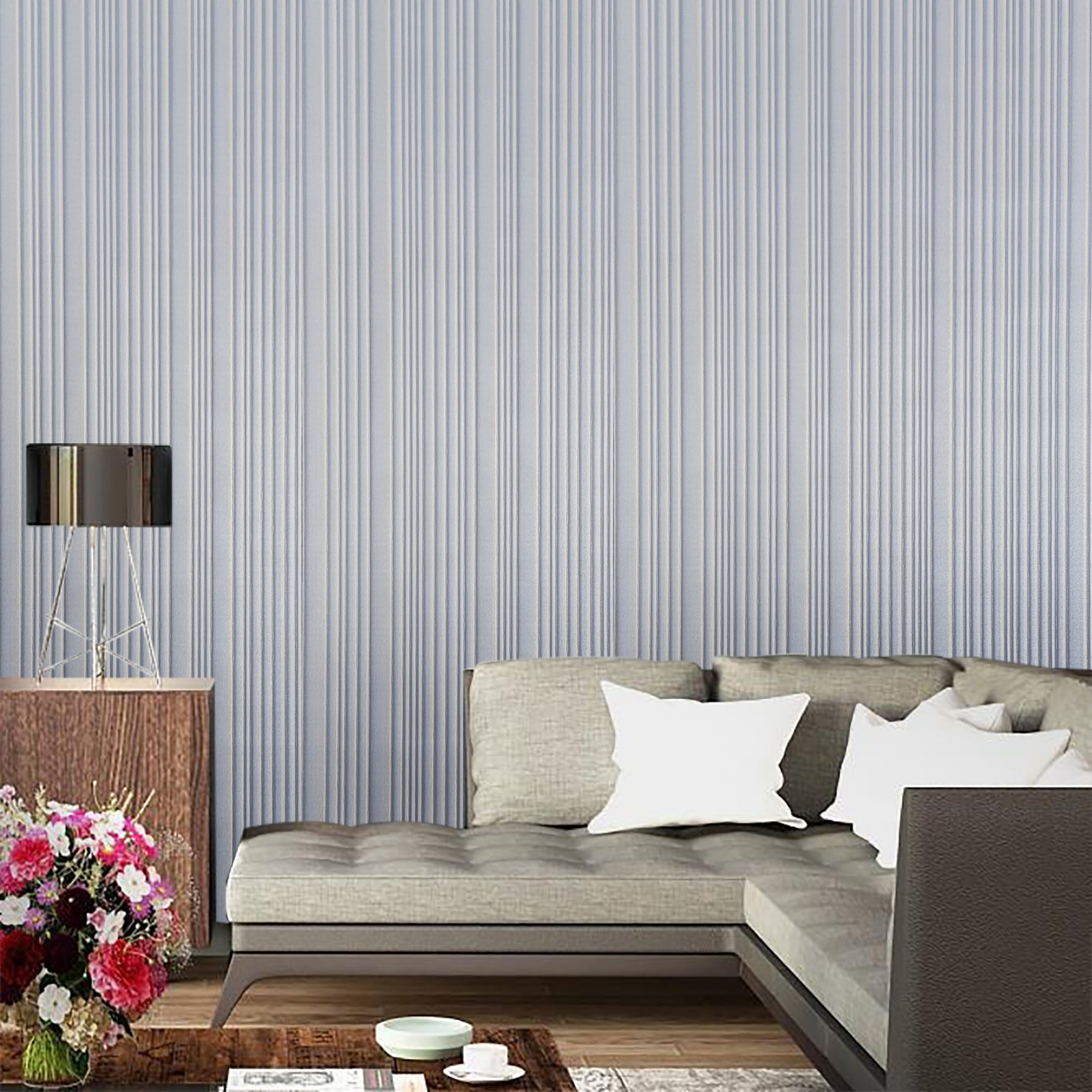 Wallpaper with Vertical Stripes in White and Yellow Colours