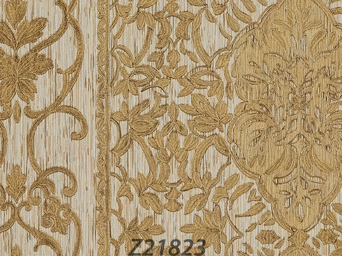 Z21823 Embossed Gold silver Damascus textured Baroque pattern vinyl wallpaper