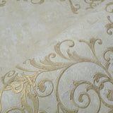 Z2939 Yellow beige gold metallic faux iron Victorian damask Wallpaper