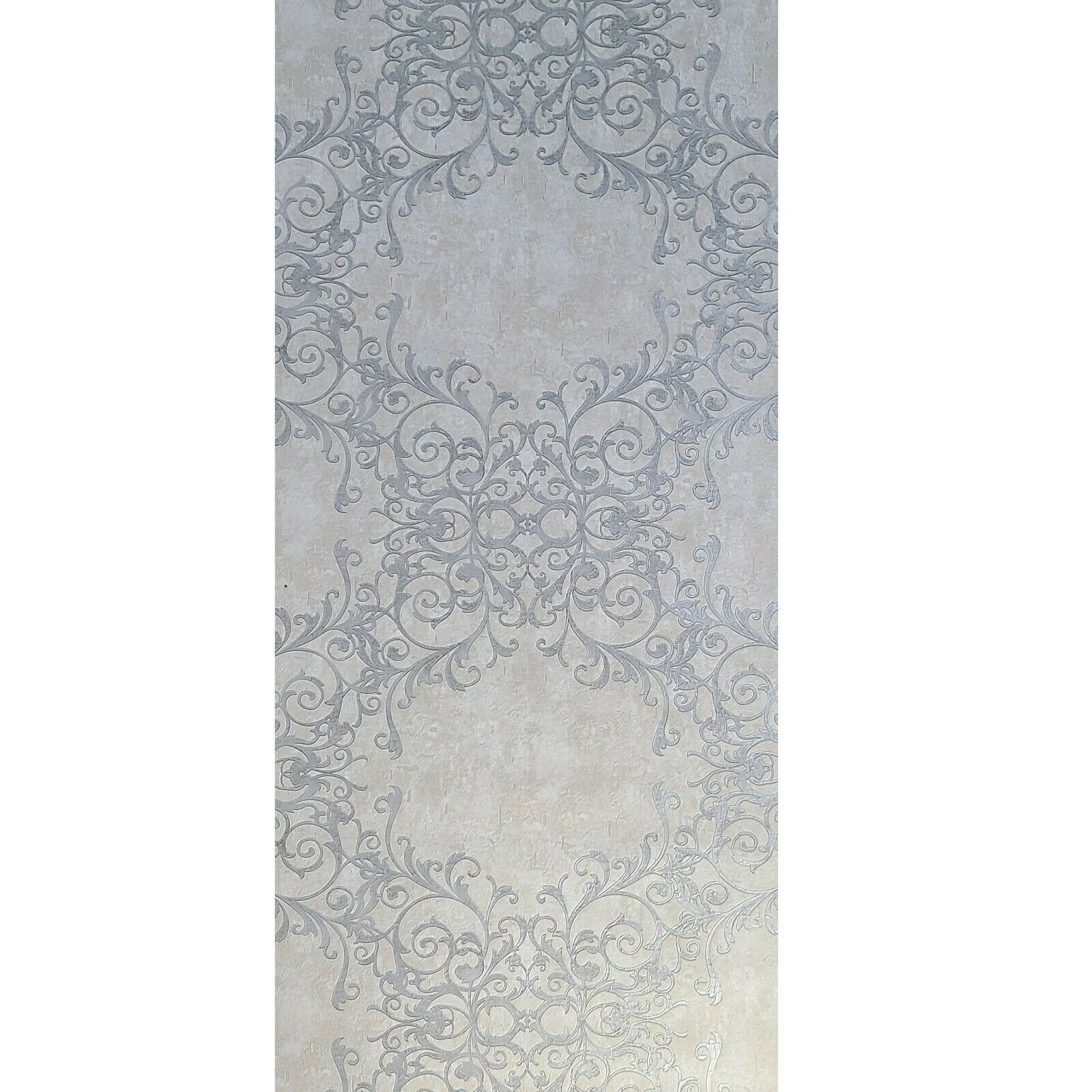 Z2943 Gray Tan Silver faux wrought iron Victorian damask Wallpaper