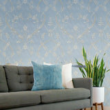 Z2953 Blue gray Gold diamond lines faux fabric Wallpaper