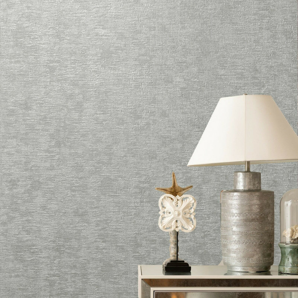 Z3422 Gray Silver Metallic faux sisal grasscloth fabric Wallpaper