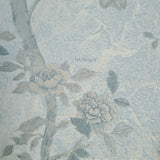 Z3450 Floral Baby blue Teal Beige Gold flower trees birds Wallpaper