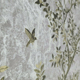 Z3451 Floral Gray Silver Bronze gold birds Wallpaper