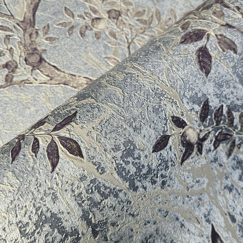 Z3454 Floral Gray Bronze gold flower trees birds textured Wallpaper ...
