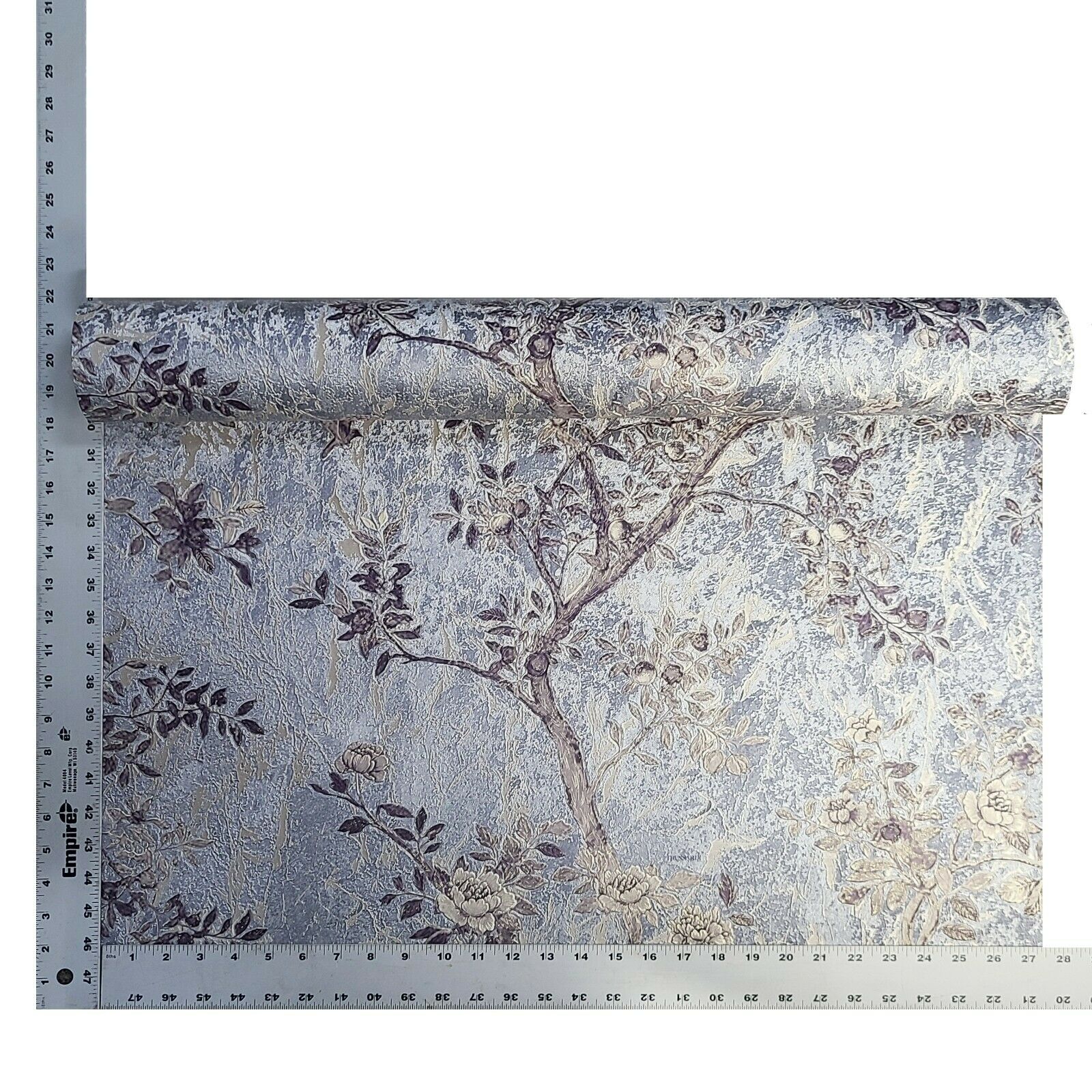 Z3454 Floral Gray Bronze gold flower trees birds textured Wallpaper 