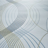 Z44519 Zambaiti gray blue gold black silver metallic wave Textured trellis wallpaper