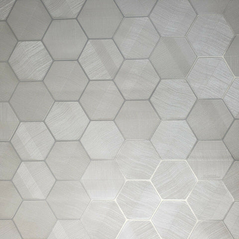 Z44806 Lamborghini Hexagon white ivory metallic fabric textured 3D Wallpaper