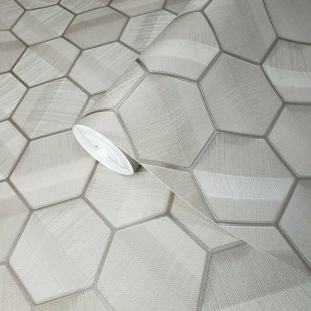 Z44807 Hexagon taupe metallic fabric textured Geometric 3D