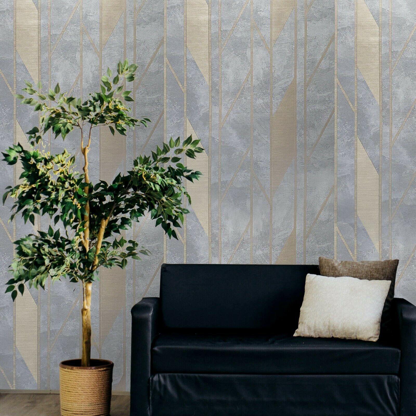 Zion Metallic Wallpaper in Grey and Gold - Wallpaper from I Love