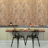 Z44945 Geometry lines Ginger coper faux Industrial leather Wallpaper 