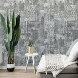 Z44954 Abstract Embossed black white metallic faux fabric Wallpaper 