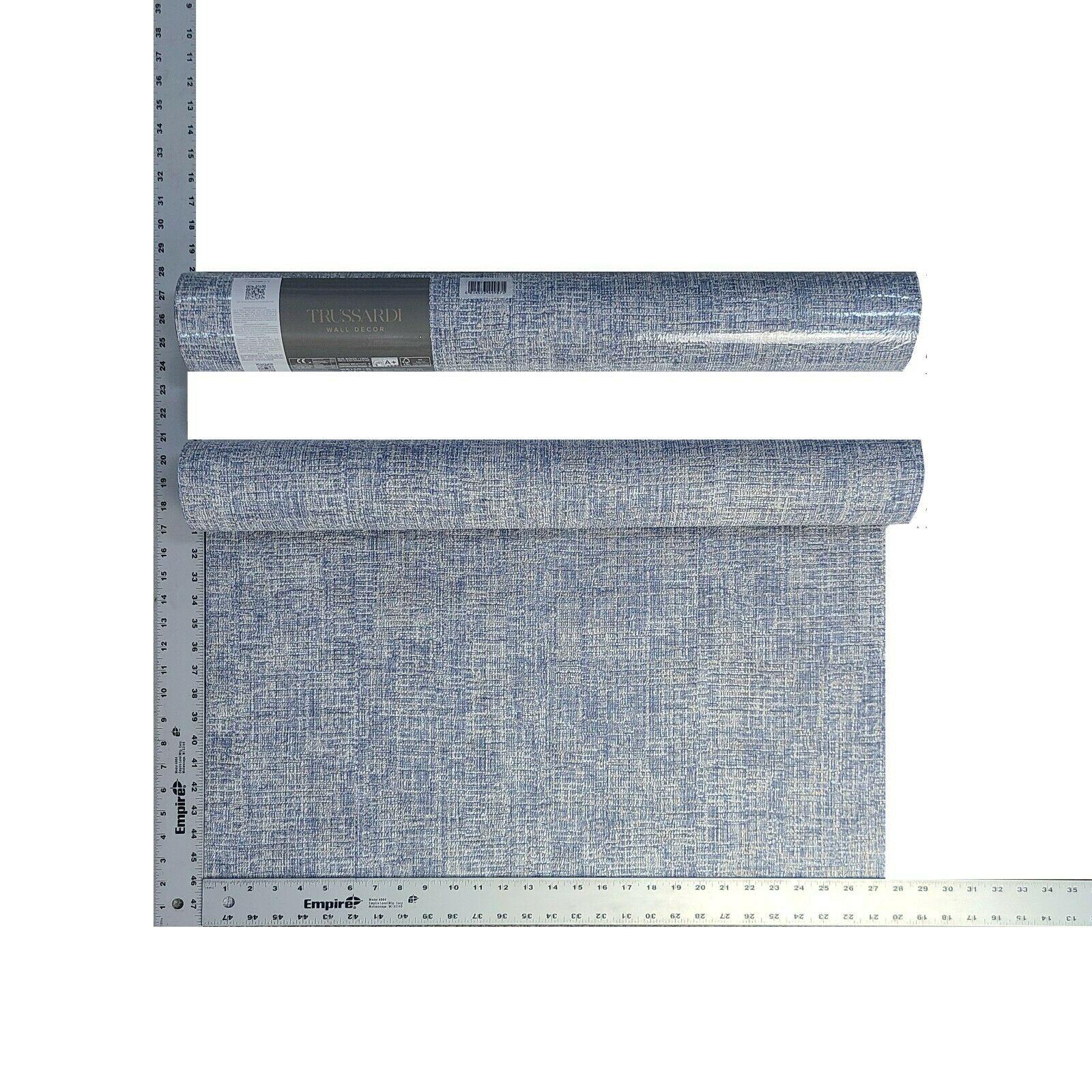 Z44957 Blue Gray Gold faux fabric textured lines plain Wallpaper