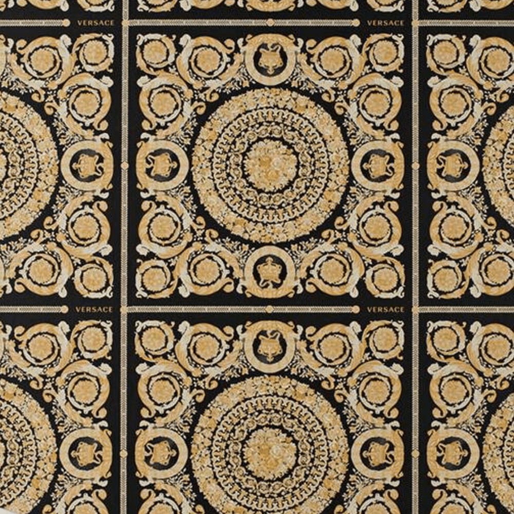 96231-6 Versace Calligraphy Black Gray Gold Barocco Designer Wallpaper –  wallcoveringsmart