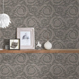93583-6 Versace 3 Barocco Flowers Gray Taupe Wallpaper - wallcoveringsmart