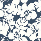 CV4441 York Hibiscus Arboretum Flowers Navy Blue Wallpaper