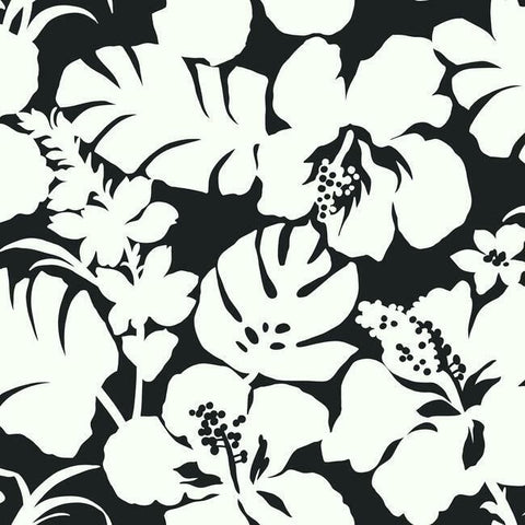 CV4442 York Hibiscus Arboretum Flowers Black Wallpaper