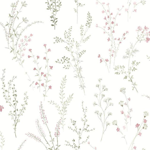 FH4028 York Farmhouse Wildflower Sprigs White Rose Green Wallpaper