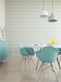 WMBA22001301 Beige Blue gold metallic geometric trellis faux fabric textured Wallpaper