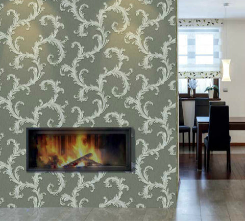 76064 Fossil Gray Woven Textured Royal Victorian Wallpaper