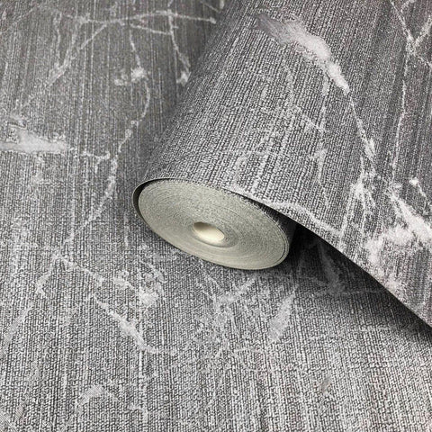 125051 Wallpaper charcoal Gray metallic Textured Plain faux industrial metal lines 3D - wallcoveringsmart