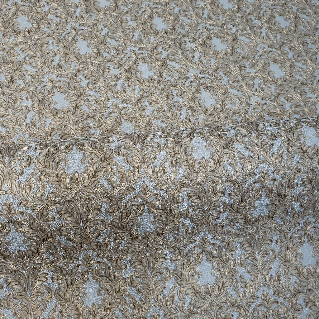 4505-02 Floral Victorian Vintage damask gray gold metallic Textured Wa ...