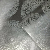 215021 Portofino Wallpaper lace Glassbeads textured silver Metallic lines 3D glass beads