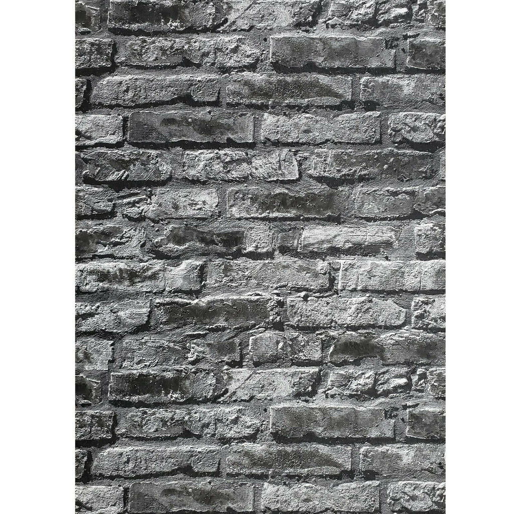 WM95470101 Textured black gray modern faux stone brick Wallpaper ...