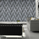Z41233 Zambaiti Zig zag wave black gray metallic faux fabric textured Wallpaper