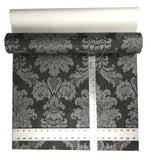 75708 Black Silver Damask Faux Grasscloth Texture Wallpaper