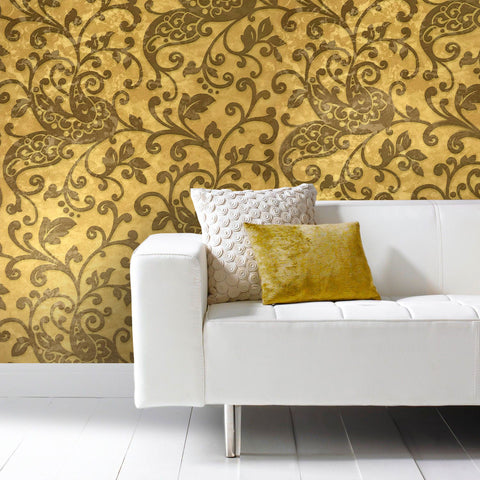500011 Gold Brown Bronze Floral Wallpaper