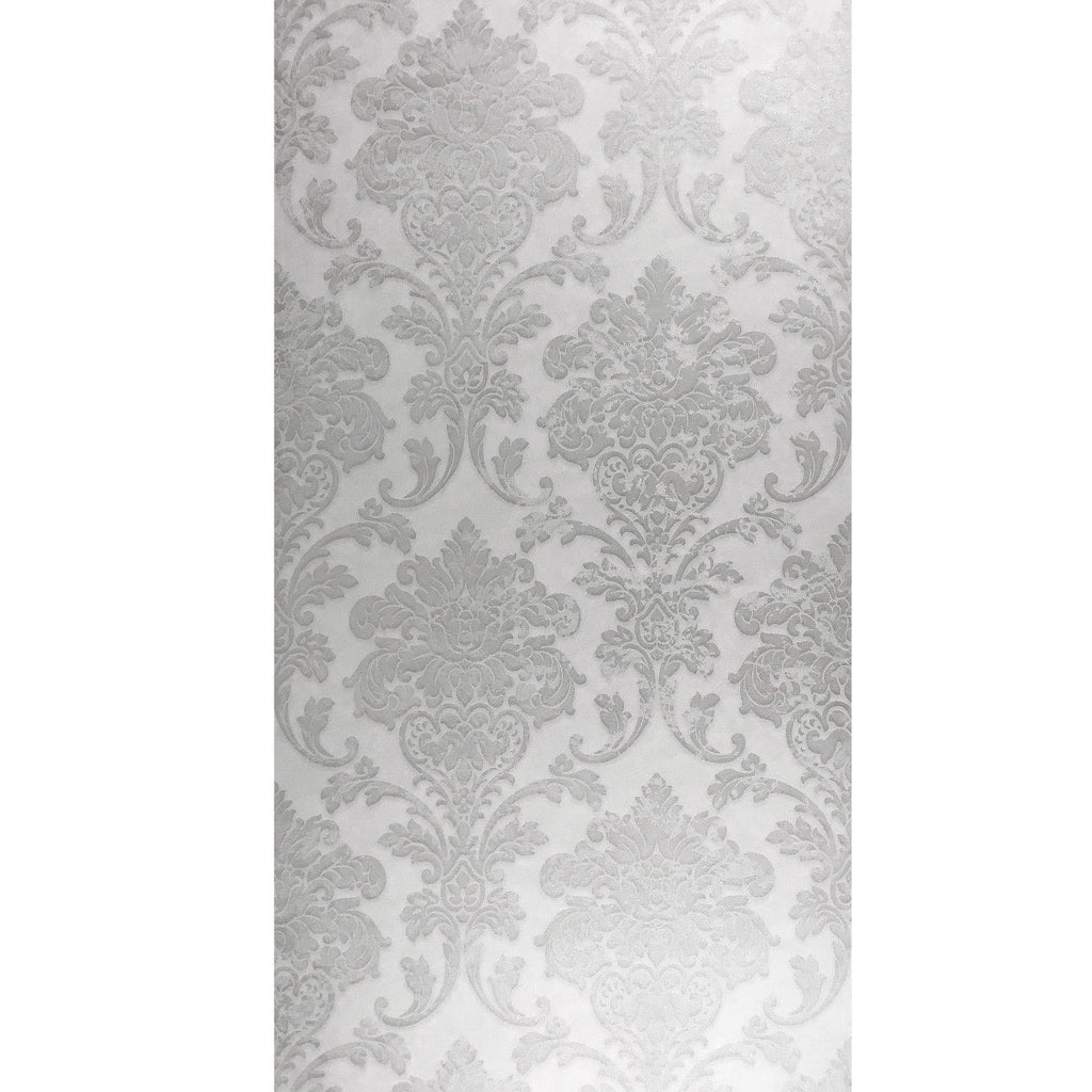 500002 White Gray Silver Rustic Damask Wallpaper textured ...