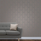 WM4199801 Wallpaper Charcoal Rose Gold Geometric Trellis Metallic - wallcoveringsmart