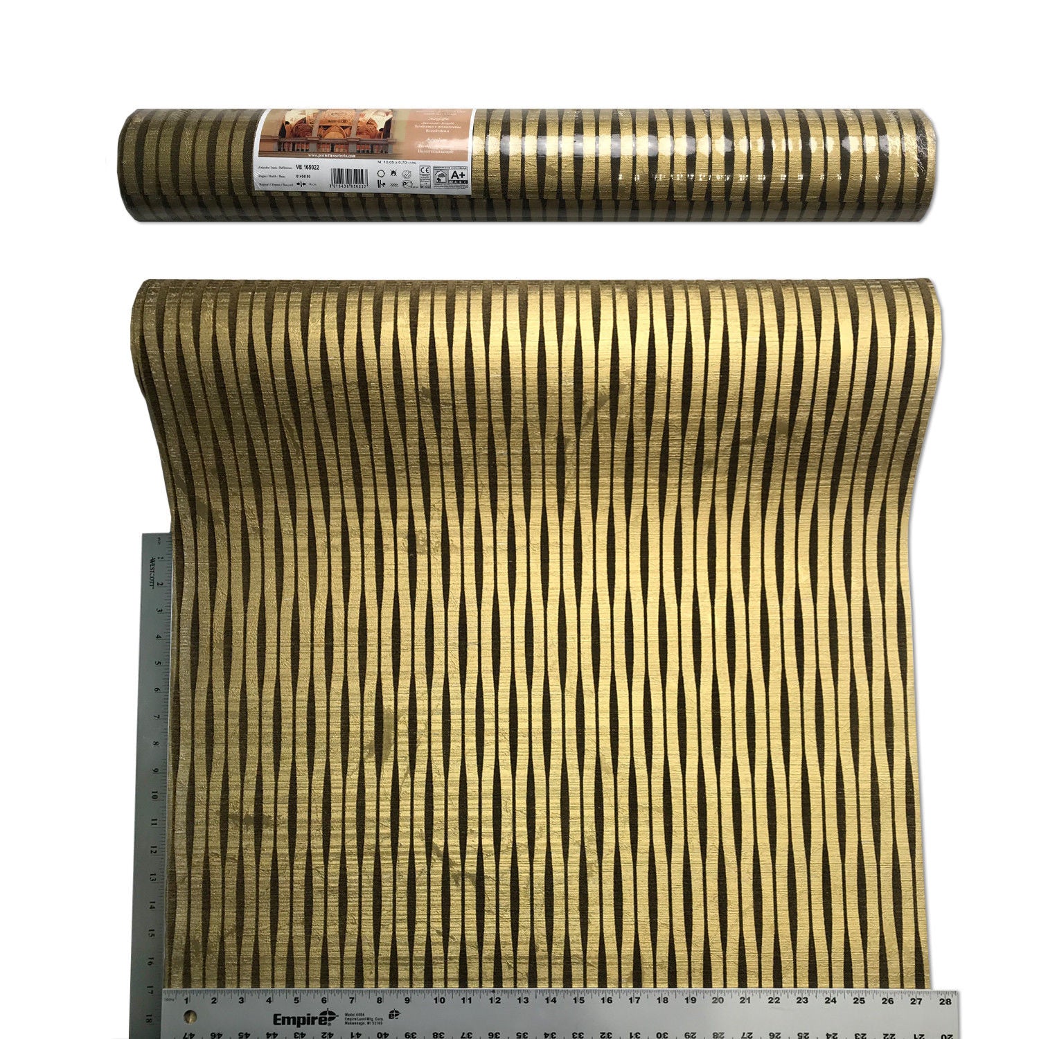 165022 Flock Gold Brown Stripes textured Wallpaper – wallcoveringsmart
