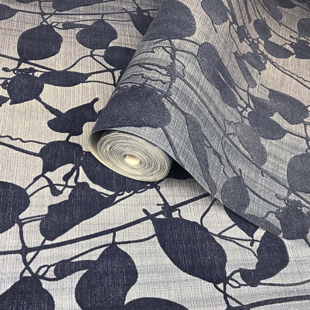 135050 Gray Blue Flock Velvet Portofino Wallpaper wallcoveringsmart