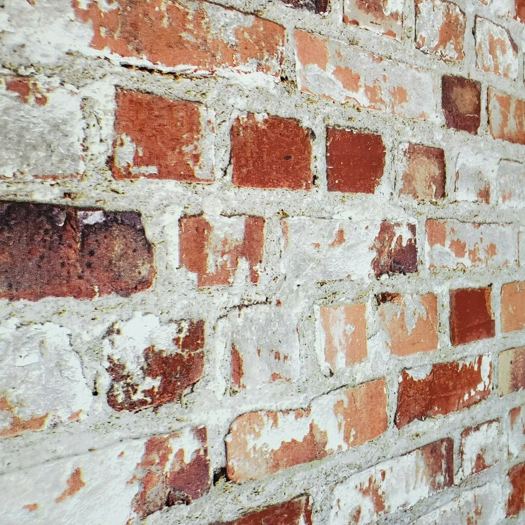 WM10253801 3D orange red white gray faux rustic brick rust plaster Wal ...