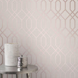 WM8423062 Wallpaper Beige Rose Gold Textured Geometric Trellis - wallcoveringsmart