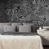 115013 Flocking Gray Black Flock Animal Fur flocked Velour Wallpaper - wallcoveringsmart
