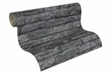 WM95470101 Textured black gray modern faux stone brick Wallpaper