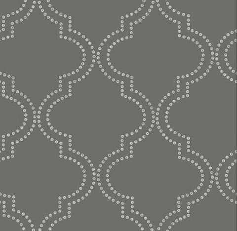 2625-21801 Brewster Charcoal Silver Dots Quatrefoil Gray Wallpaper - wallcoveringsmart