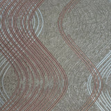 8602-13 Geometric taupe brown metallic silver trellis wave lines Wallpaper
